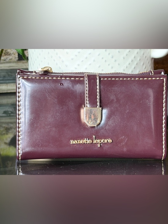 Nanette Lepore Handbags - Nanette Lepore Wine Leather Zip Wallet with Gold Hardware